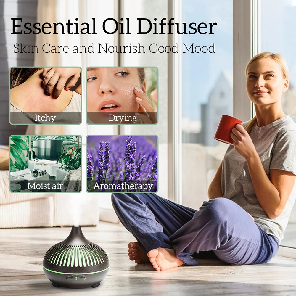 Wood Grain Aromatherapy Essential Oil Diffuser with Remote Control - Smarsty