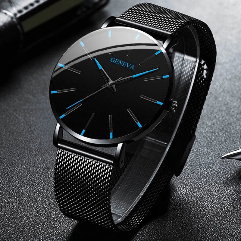 Ultra Thin Men's Quartz Watch with Steel Mesh Band - Smarsty