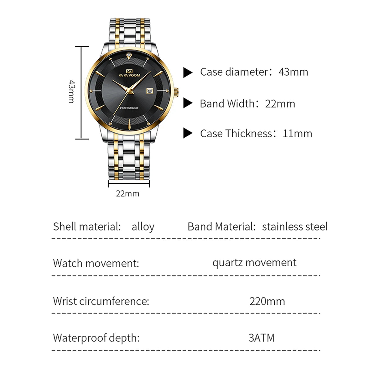 Luxury Stainless Steel Men's Watch with Rhinestones - Smarsty
