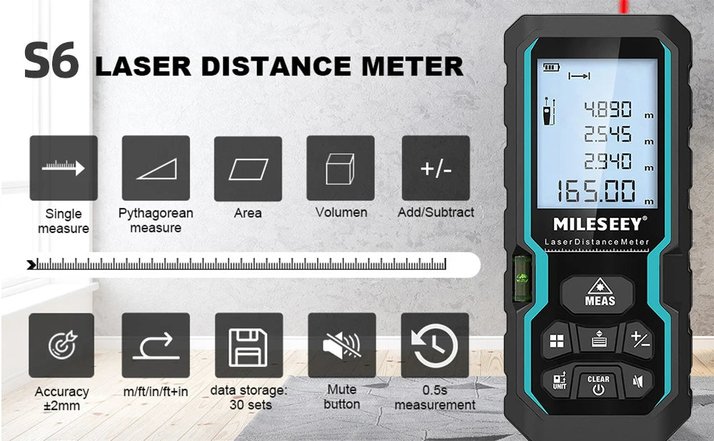 MILESEEY S6 Laser Tape Measure Accurate Distance Measuring Tool - Smarsty