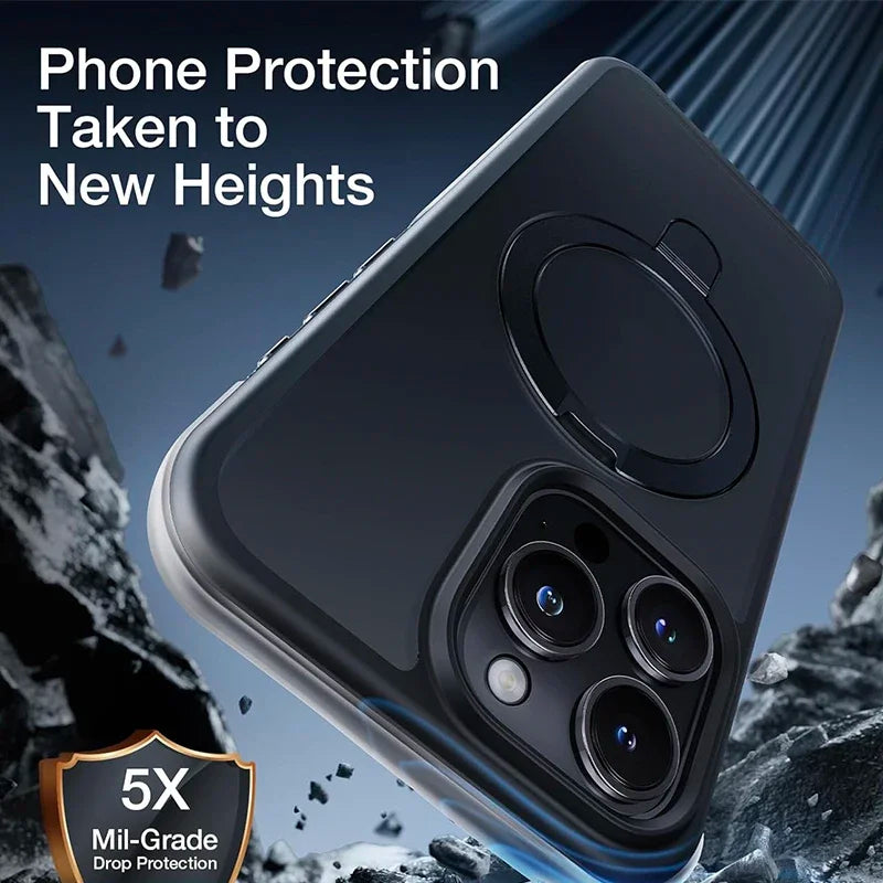 Metal Ring Stand Matte Magnetic Case for Magsafe IPhone 17 Air 15 14 13 12 11 16 Pro Max Plus with Lens Protector Mac Safe Cover