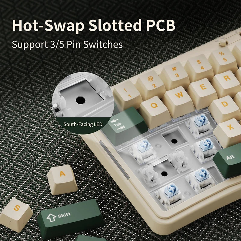 Tri Mode Gaming Keyboard With Hot Swap 104 Keys Gasket
