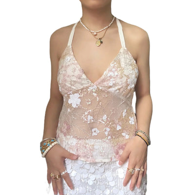 Sexy Deep V Neck Beach Tank Tops Women y2k Coquette Summer Sequins Patchwork Sleeveless Vest Vacation Backless Beach Tops - Smarsty