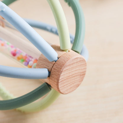 Baby Rattle Toy Wooden Rain Drum With Silicone Baby Sensory Touch Toy Newborn Dental Care Gum Anti-eating Hand Molar Stick Gif