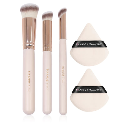Maange 3Pcs Makeup Brushes With 2Pcs Powder Puffs Set - Smarsty