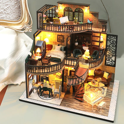 Wooden Doll House 3D Puzzle Assembly Building Model Kit Production Small Room Toys Home Bedroom Decoration With Furniture Light