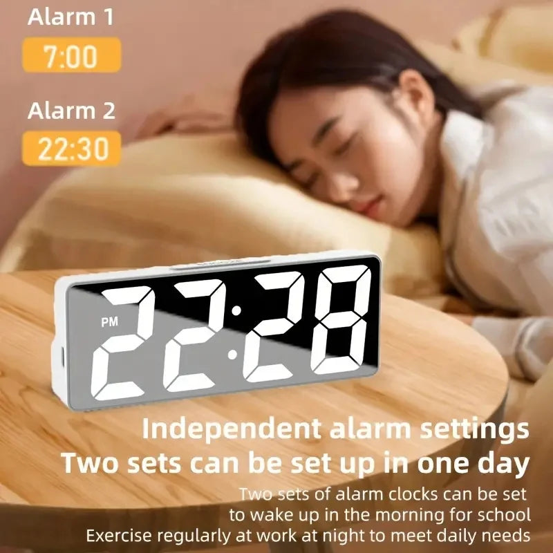 LED Digital Alarm Clock with Adjustable Brightness and Temperature Display - Smarsty