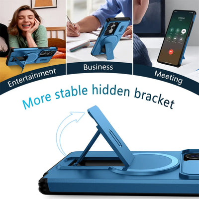 Lens Protect Camera Phone Case for Samsung S25 FE S24 S23 Ultra S22 Plus A17 A36 A56 A16 A15 A35 A55 Magnetic Kickstand Cover