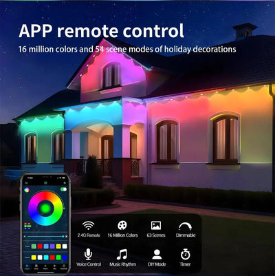 300FT 180LED Permanent Eaves LED Lights Outdoor Waterproof RGB String Lights DIY Scene Christmas Birthday Holiday Party Lighting