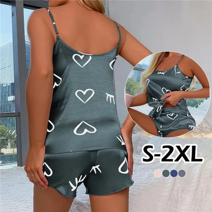 Women Ice Silk Pajamas Sleepwear Pajama Set Camisole Shorts L XL XXL Gray Pink Low Cut Comfortable Casual Summer - Smarsty