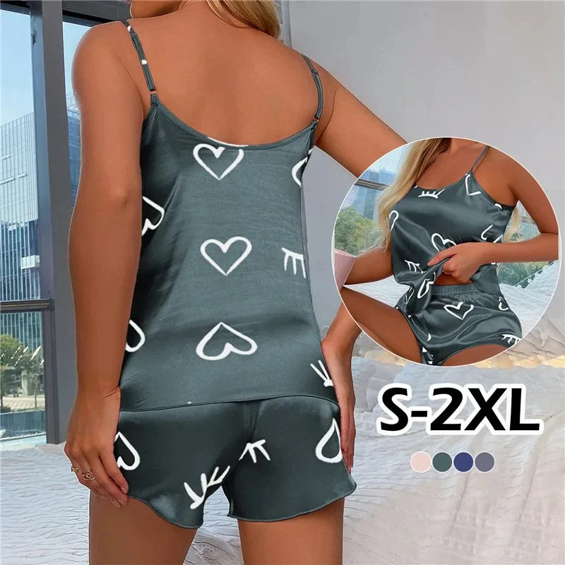 Women Ice Silk Pajamas Sleepwear Pajama Set Camisole Shorts L XL XXL Gray Pink Low Cut Comfortable Casual Summer - Smarsty