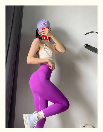 [Seamless Solid Color Yoga Leggings] Solid Color Seamless Yoga Leggings, High Waist Fitness Running Workout Sports Pants, Women' - Smarsty
