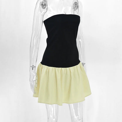 Black Sexy A-Line Dress Summer Strapless Women Slim Fit Off Shoulder Fashion Patchwork Casual Party Female Mini Dresses Clothing