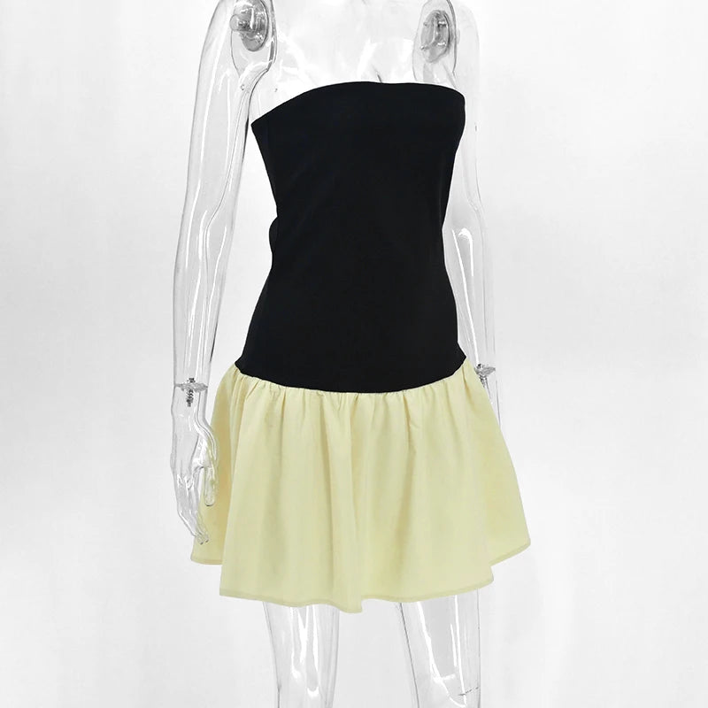 Black Sexy A-Line Dress Summer Strapless Women Slim Fit Off Shoulder Fashion Patchwork Casual Party Female Mini Dresses Clothing