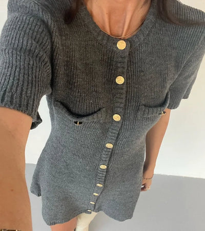 Trendix Elegant Knit Mini Dress Women Street Slim High Waist Short Sleeve Rib Sweater Dresses Vacation Bodycon Knitwear Dress - Smarsty
