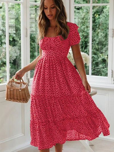 Vestidos Vintage Vintage Print Puff Sleeve summer Beach sweet dresses Casual Square collar floral maxi long dress festa - Smarsty