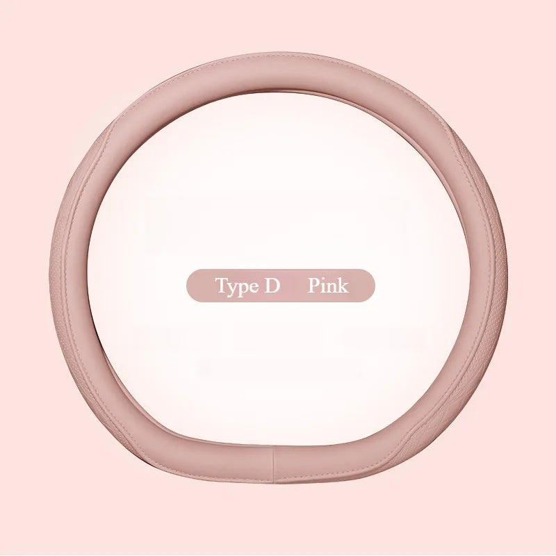 Napa Leather Perforated Patchwork Car Steering Wheel Cover, Non-slip, Breathable, Universal 15 Inch (Approx. 38cm)