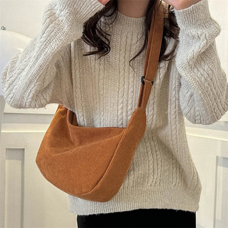 Corduroy Shoulder Bag Minimalist Crossbody For Women - Smarsty