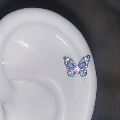 Stainless Steel Ear Cuff With Rhinestone Wing Sparkle - Smarsty