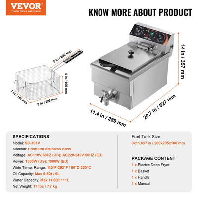 SucceBuy Commercial Deep Fryer Electric Countertop Fryer with Basket Stainless Steel Single Oil Fryer with Time & Temp Control - Smarsty