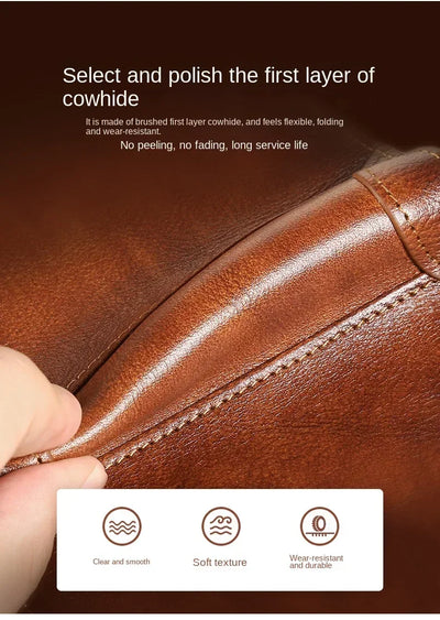 Men Wallet Genuine Leather Rfid Blocking Trifold Wallet Vintage Thin Short Multi Function ID Credit Card Holder Male Purse Money - Smarsty