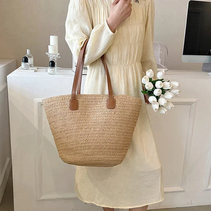 Large Capacity Straw Bag Handbag For Women Beach Bag - Smarsty