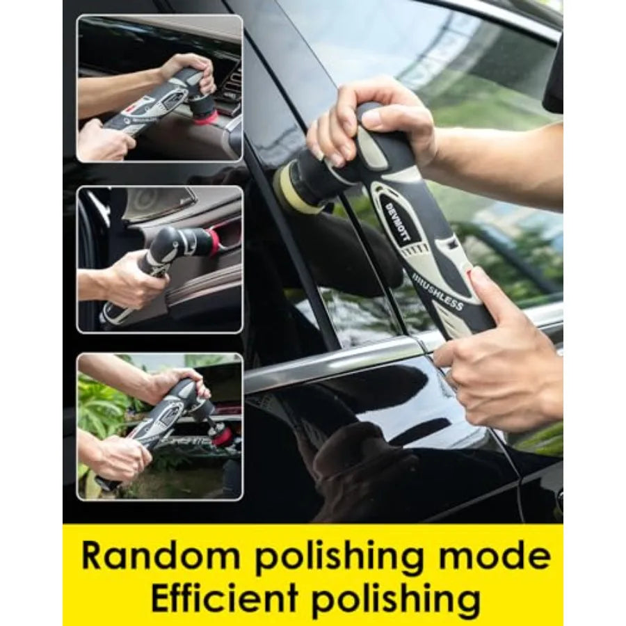 Cordless Mini Polisher 12V Brushless Motor with 2 x 2.5Ah Batteries 2000-5500 RPM Variable Speed for Car Waxing Polishing and S