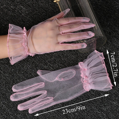 Women Lace Tulle Gloves Stretchy Full Finger Wedding Gloves - Smarsty