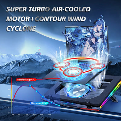 Laptop Cooling Pad RGB USB Cooler Adjustable Stand - Smarsty