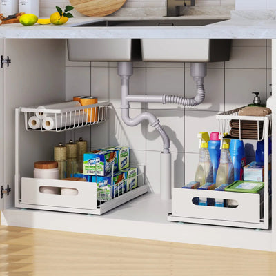 Under Sink 2 Tier Sliding Cabinet Basket Organizer Drawer Pull Out Cabinet Multi-Purpose Sink Organizer for Bathroom Kitchen by Smarsty