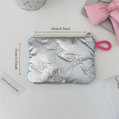 Silver Bow Pattern Coin Purse Women Wallet Zipper Pouch - Smarsty