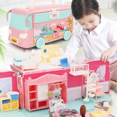 Dollhouse Koala Diary Girl Play House Toy Diy Tour Bus Bedroom Dresser Dining Kitchen Bathroom Shop Pretend Family Toys Girls by Smarsty