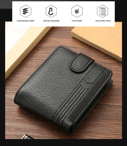 Men's Slim Bifold Wallets Leather Multiple Card Holder Purses with Driver License ID Windows Man Short Wallet with Coin Pouch - Smarsty