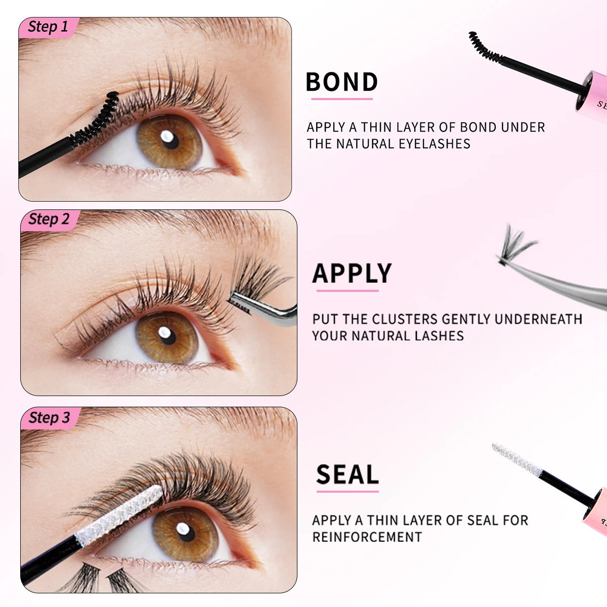 DIY False Eyelashes Clusters Extensions Individual Lashes Cluster Natural Segmented With glue,Remover,lash brush，tweezers - Smarsty