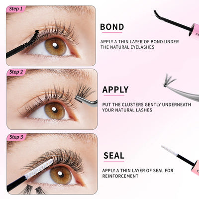 DIY False Eyelashes Clusters Extensions Individual Lashes Cluster Natural Segmented With glue,Remover,lash brush，tweezers - Smarsty