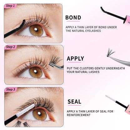 DIY False Eyelashes Clusters Extensions Individual Lashes Cluster Natural Segmented With glue,Remover,lash brush，tweezers - Smarsty