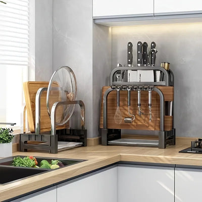 1pc Stainless Steel Knife Holder Kitchen Rack Home Countertop Cutting Board Rack Cutting Board Knife Integrated Storage Rack by Smarsty