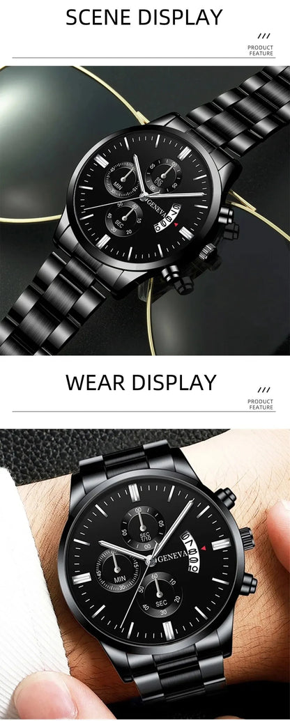 Luxury Black Stainless Steel Quartz Watch for Men - Smarsty