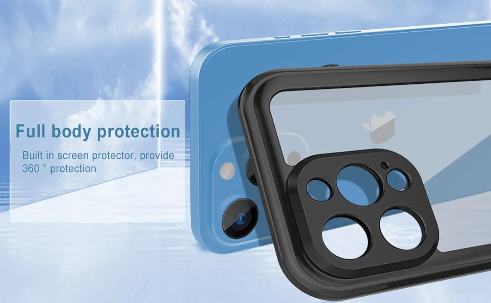 Full Sealed Clear IP68 Waterproof Case For iPhone 16 15 14 Plus 13 12 11 Pro Max Mini XS XR X Shockproof Cover Screen Protector