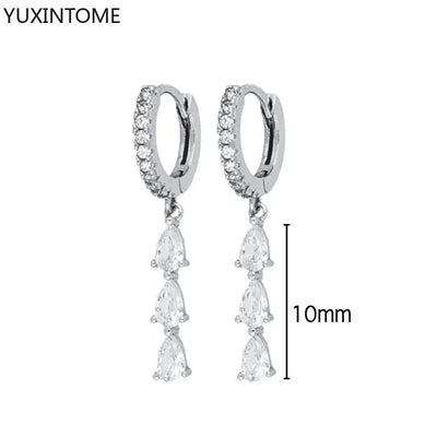 925 Sterling Silver Hoop Earrings White Crystal Luxury - Smarsty