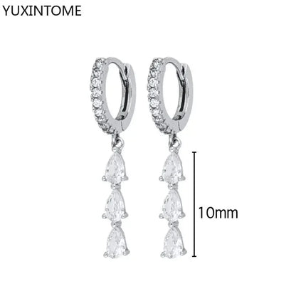 925 Sterling Silver Hoop Earrings White Crystal Luxury - Smarsty