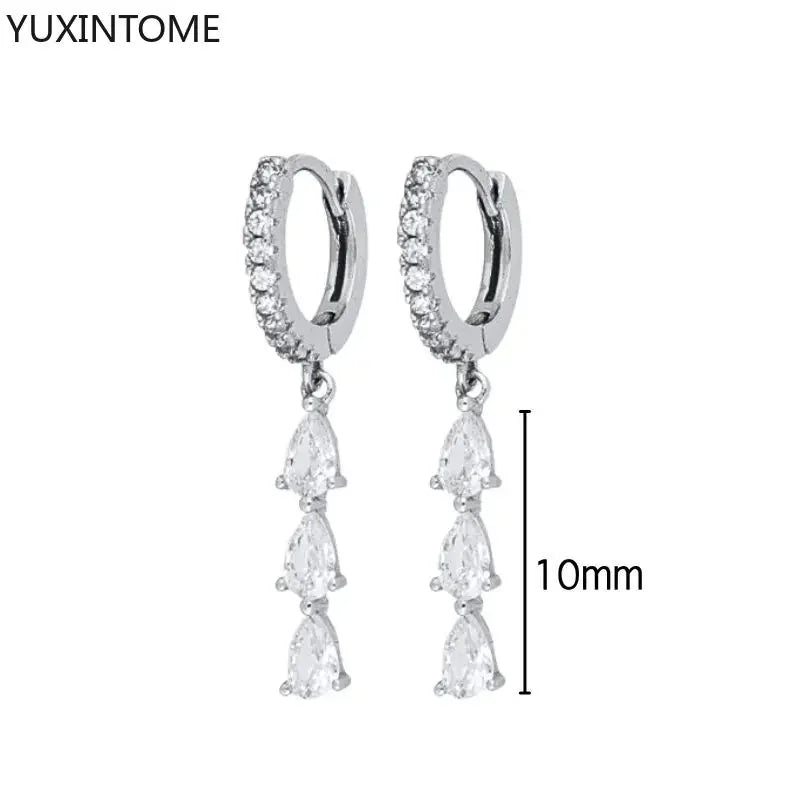 925 Sterling Silver Hoop Earrings White Crystal Luxury - Smarsty