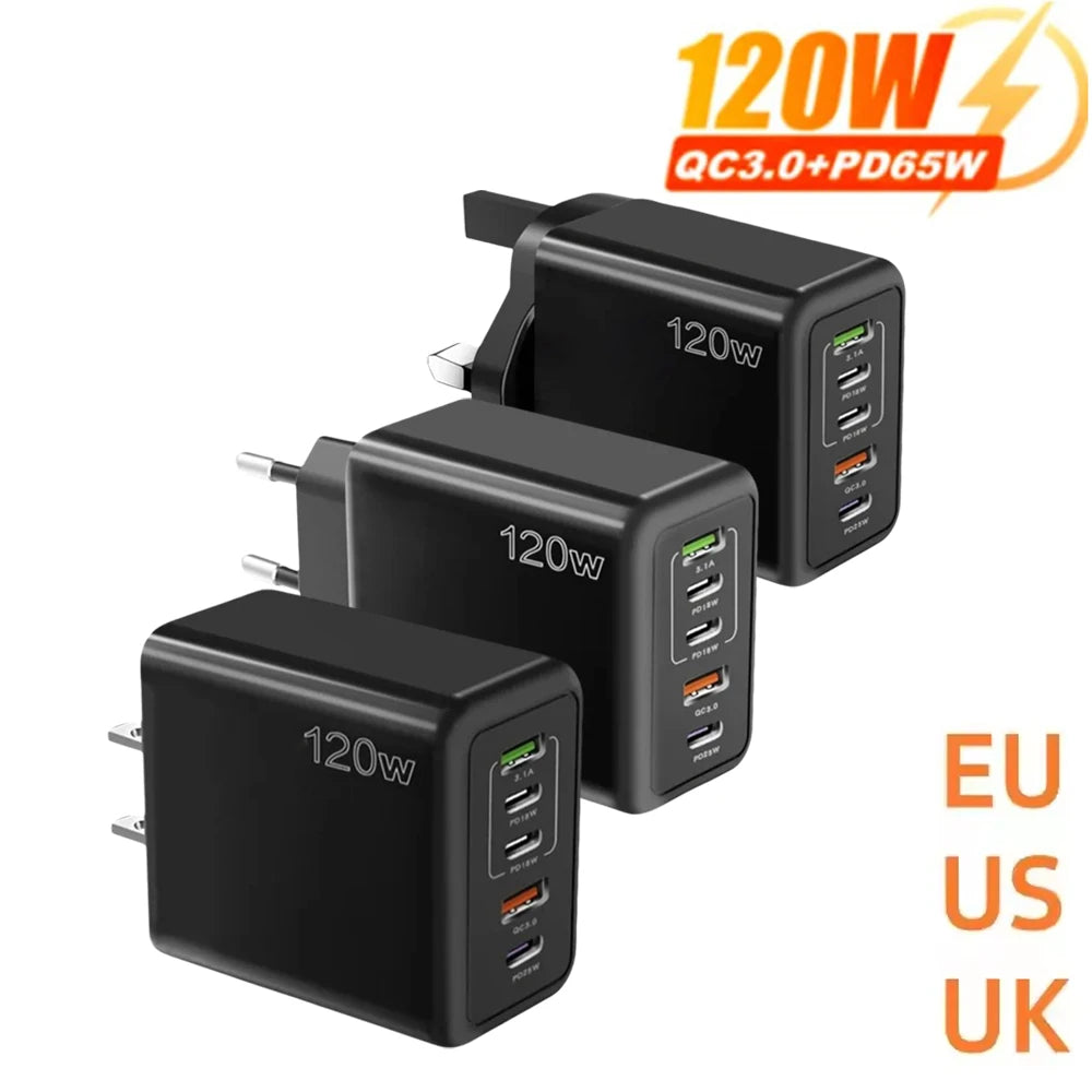 120W 5 Port USB PD Charger Fast Charging Wall Adapter - Smarsty