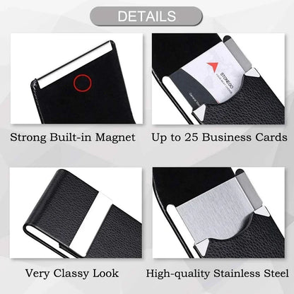 Men Postcard Box Business Multifunction Card Holder Case PU Leather Metal Pocket Holder with Magnetic Shut Cigarette Wallet Case