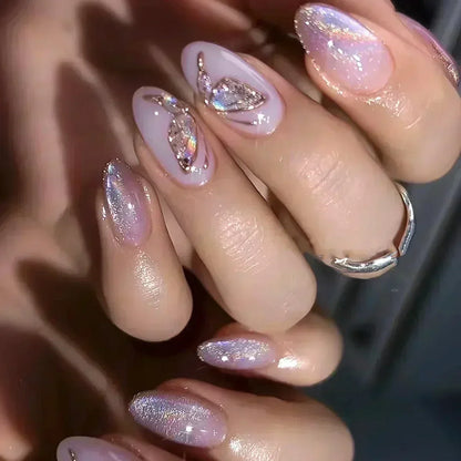 24Pcs Pink Almond False Nails with French Design - Smarsty
