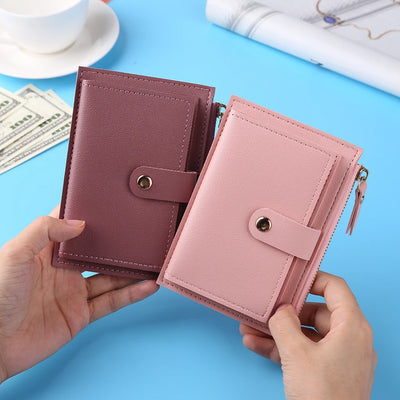 Women Wallets PU Leather Female Purse Mini Hasp Solid Multi-Cards Holder Coin Short Wallets Slim Small Wallet Zipper Hasp - Smarsty