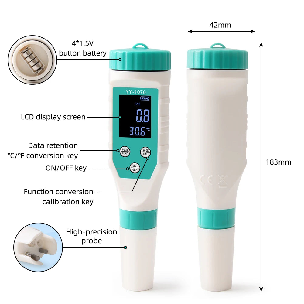 Digital Chlorine PH Tester 7 in 1 Water Quality Analyzer - Smarsty