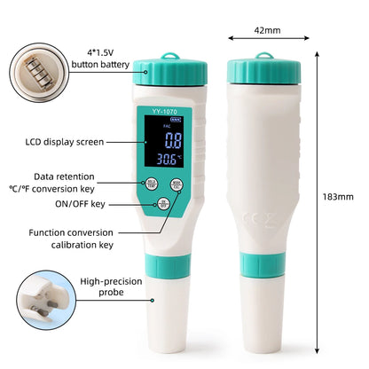 Digital Chlorine PH Tester 7 in 1 Water Quality Analyzer - Smarsty