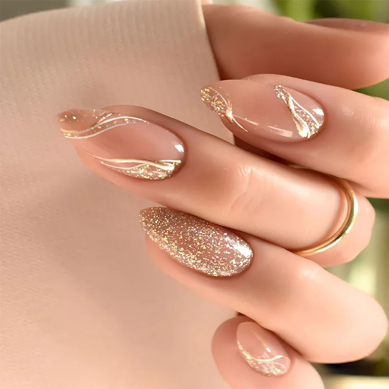 Colorful Press On Almond Nails Set with Pearl Flowers - Smarsty