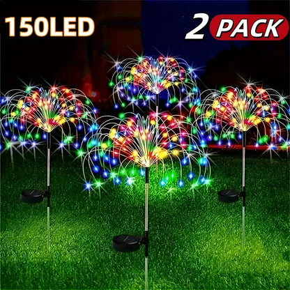 2 Pack 120/150 LED Outdoor Solar Garden Lights,Copper Wire Garden Fireworks Lamp 8 Modes Landscape Light for Pathway Lawn Decor